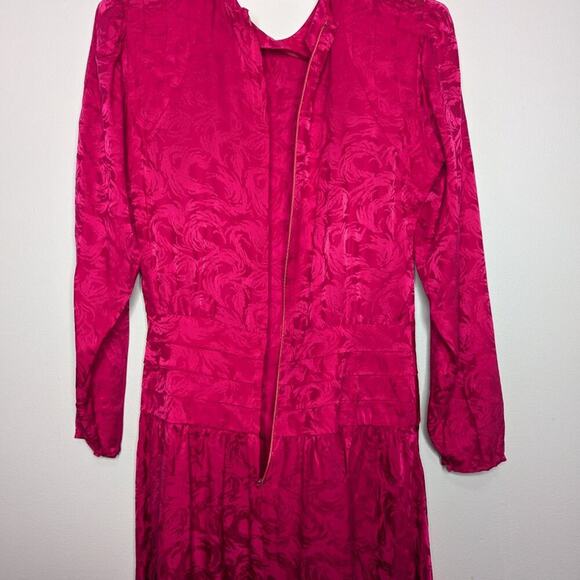 Argenti Vintage 80's Pink Silk Dress Long Sleeve Swirl Pattern Waist Detail - Picture 7 of 10